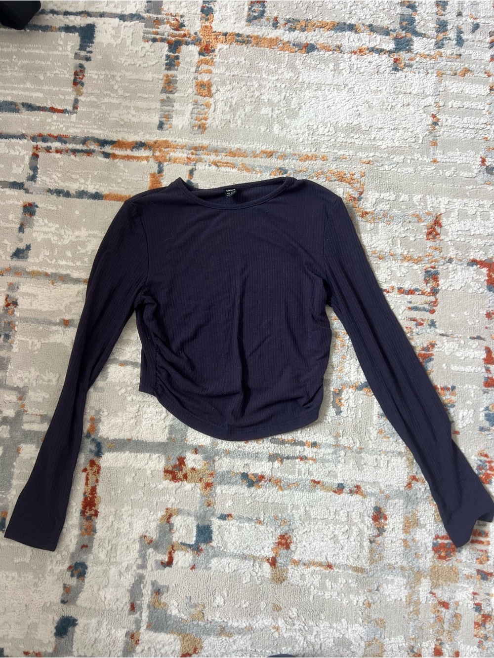 SHEIN Ribbed Long Sleeve Tank Top in Deep Navy